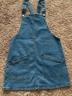 No Boundaries Blue Denim Overall Dress with Contrast Stitching